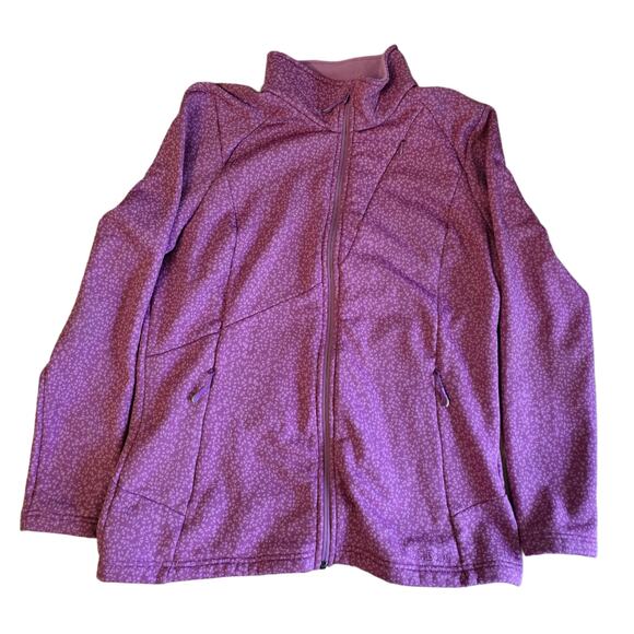 Pink Fleece Full Zip Jacket LL Bean Size L Floral Print Pockets Soft Shell - Picture 9 of 9